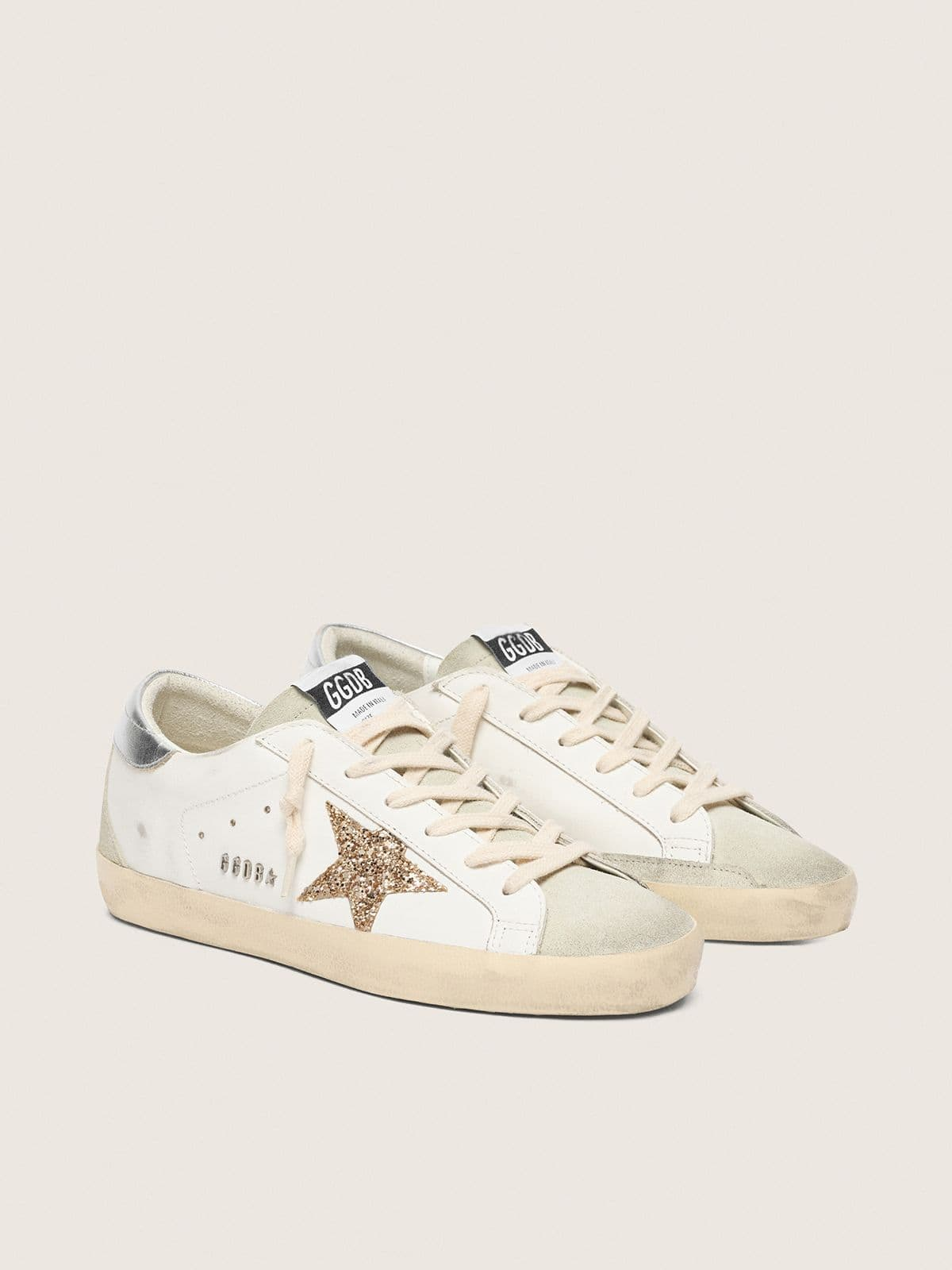 Super-Star pailletée dorées / Daim gris froid